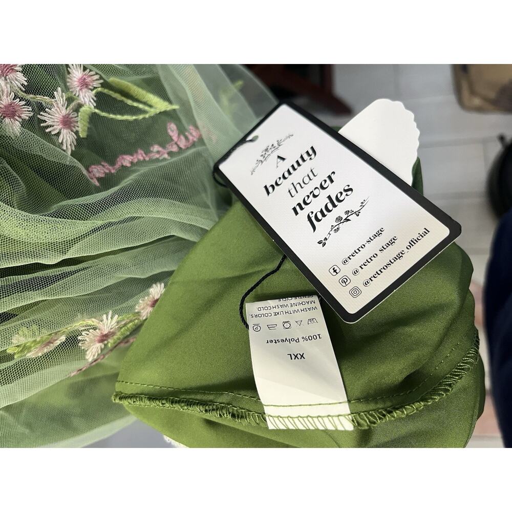 Green Tulle Embroider Floral Lined Fairy Garden Wedding/Prom Dress Plus NWT XXL - Picture 14 of 15